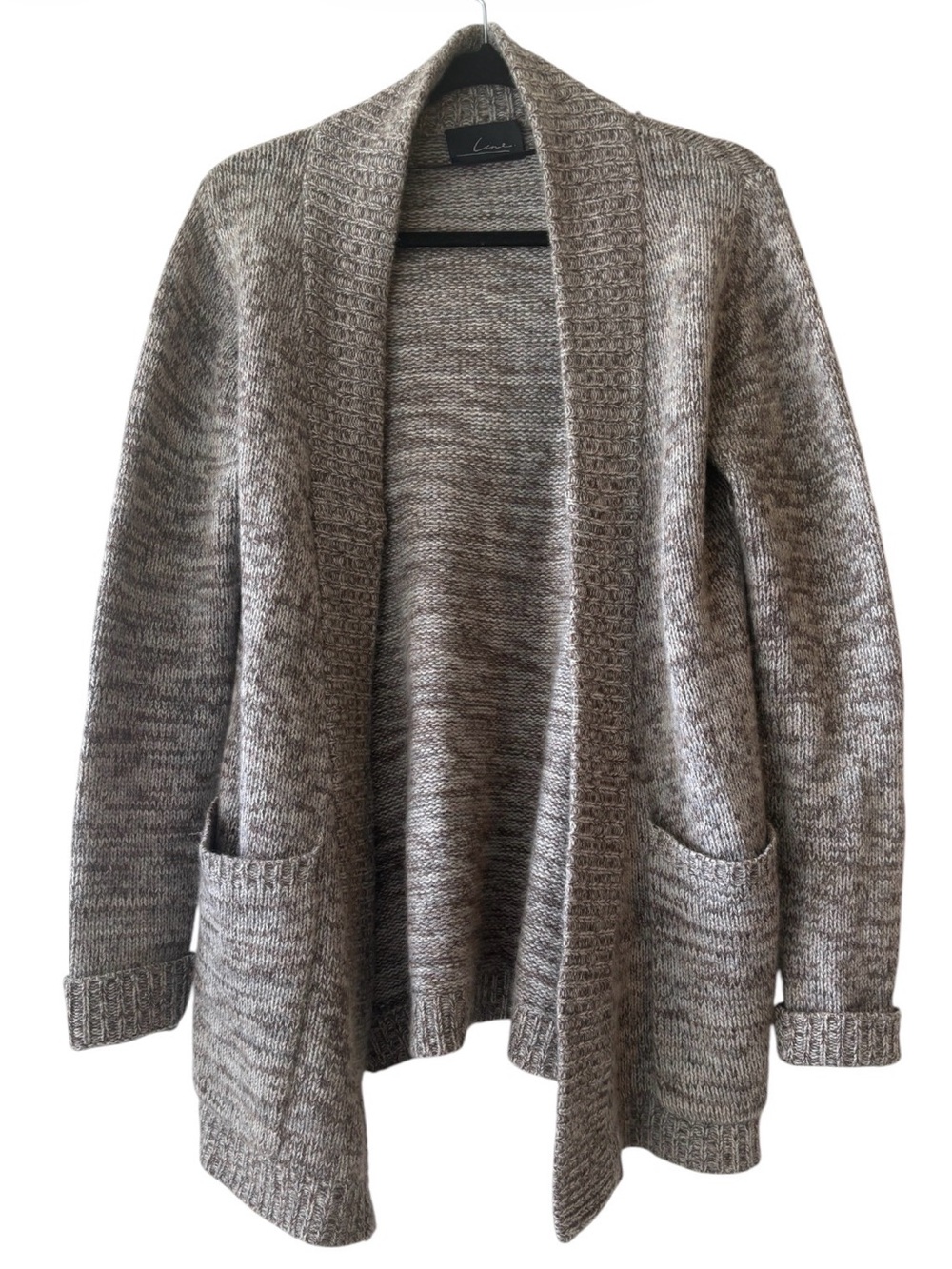 Cime 100% Cashmere Open-Front Cardigan taupe/gray Small Relaxed Patch Pockets